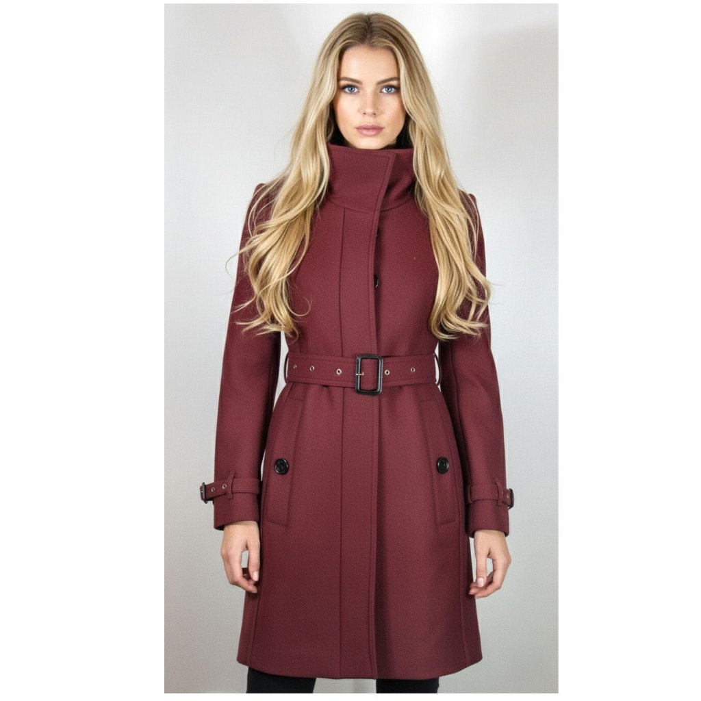 Burberry Technical Wool Cashmere Funnel Neck Coat, Burgundy, Size 0 Us, 2 Uk